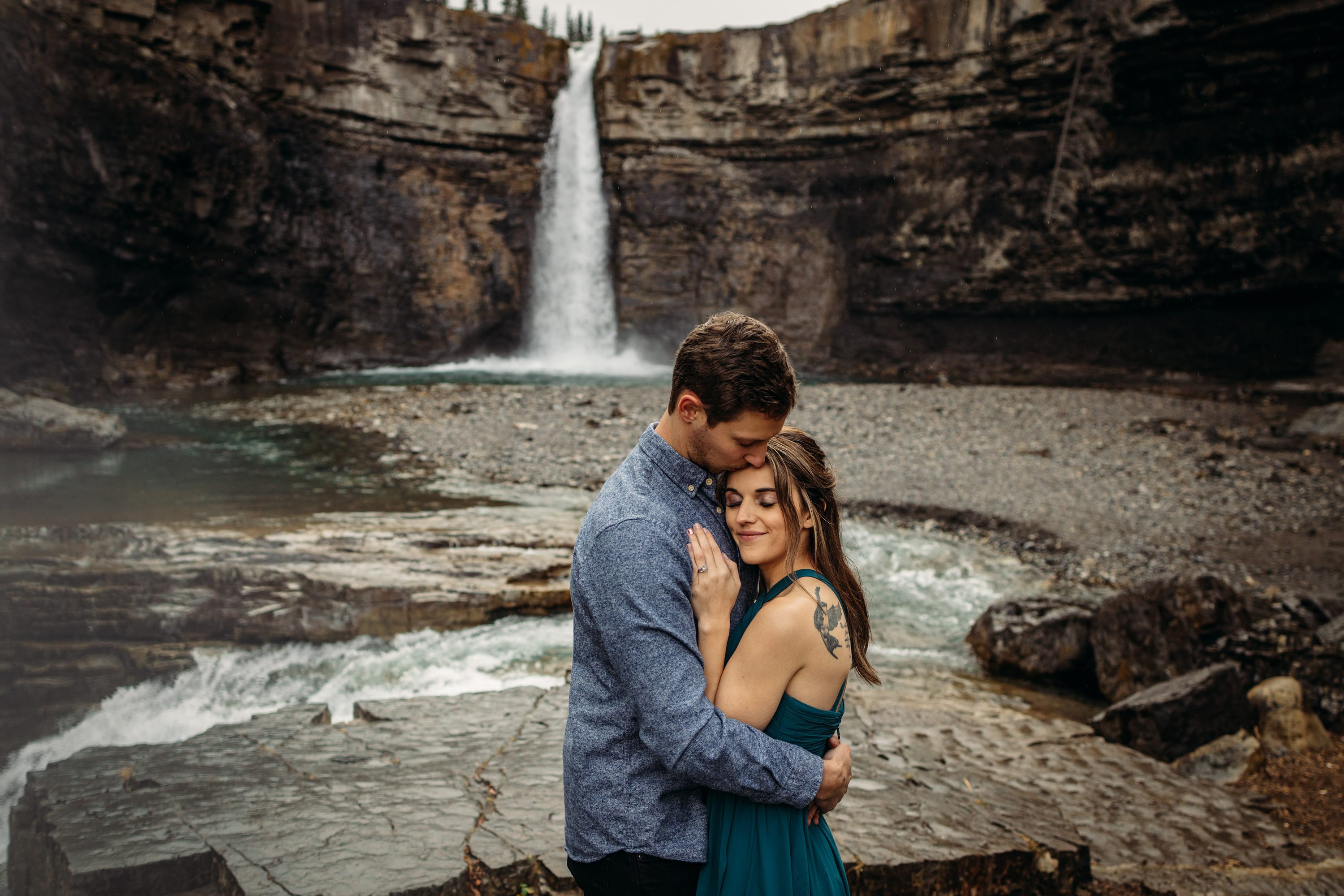  waterfall engagement photos, Calgary Alberta Photographer
