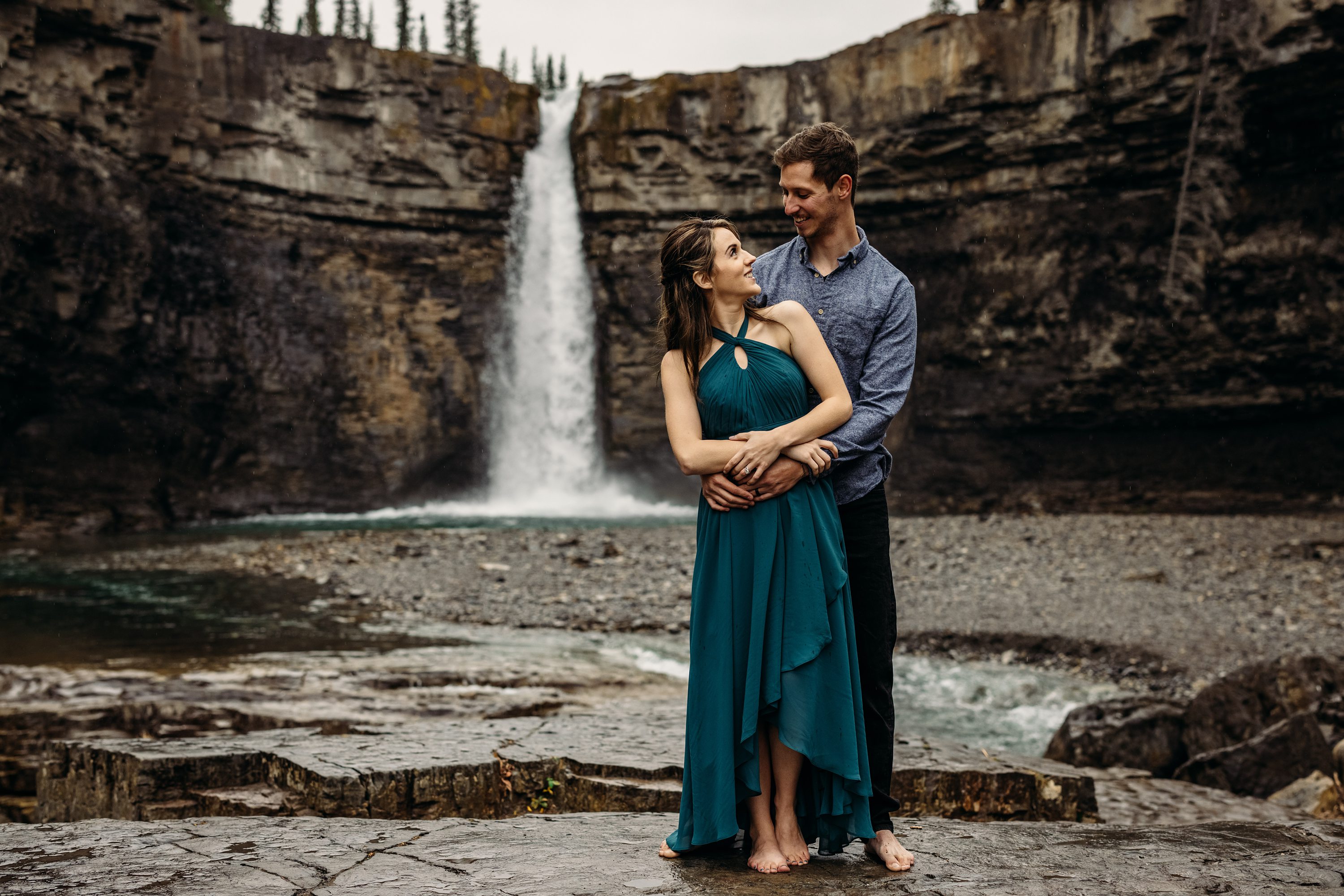  couple waterfall photos, Calgary wedding photographer