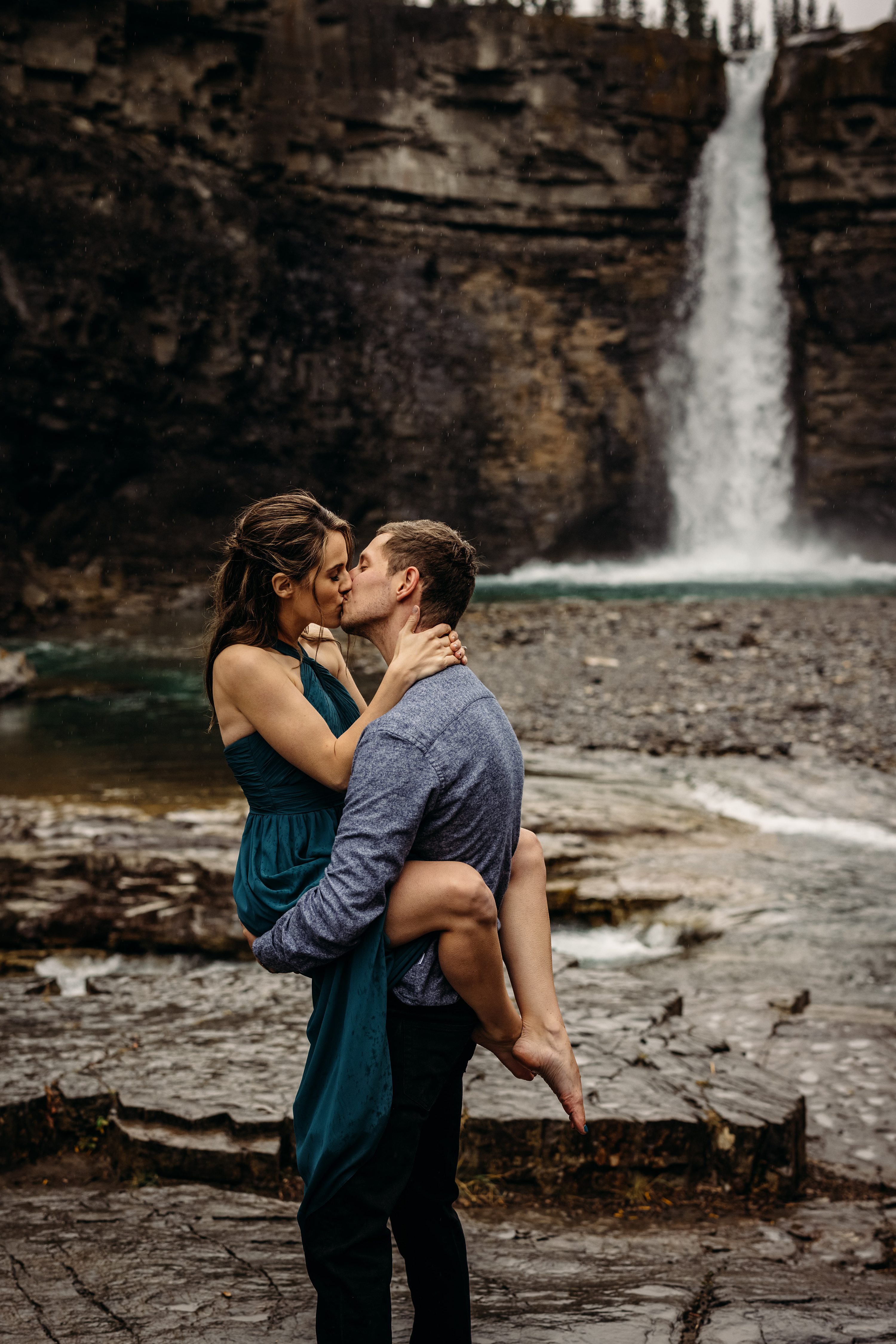  couple waterfall photos, Calgary engagement photographer
