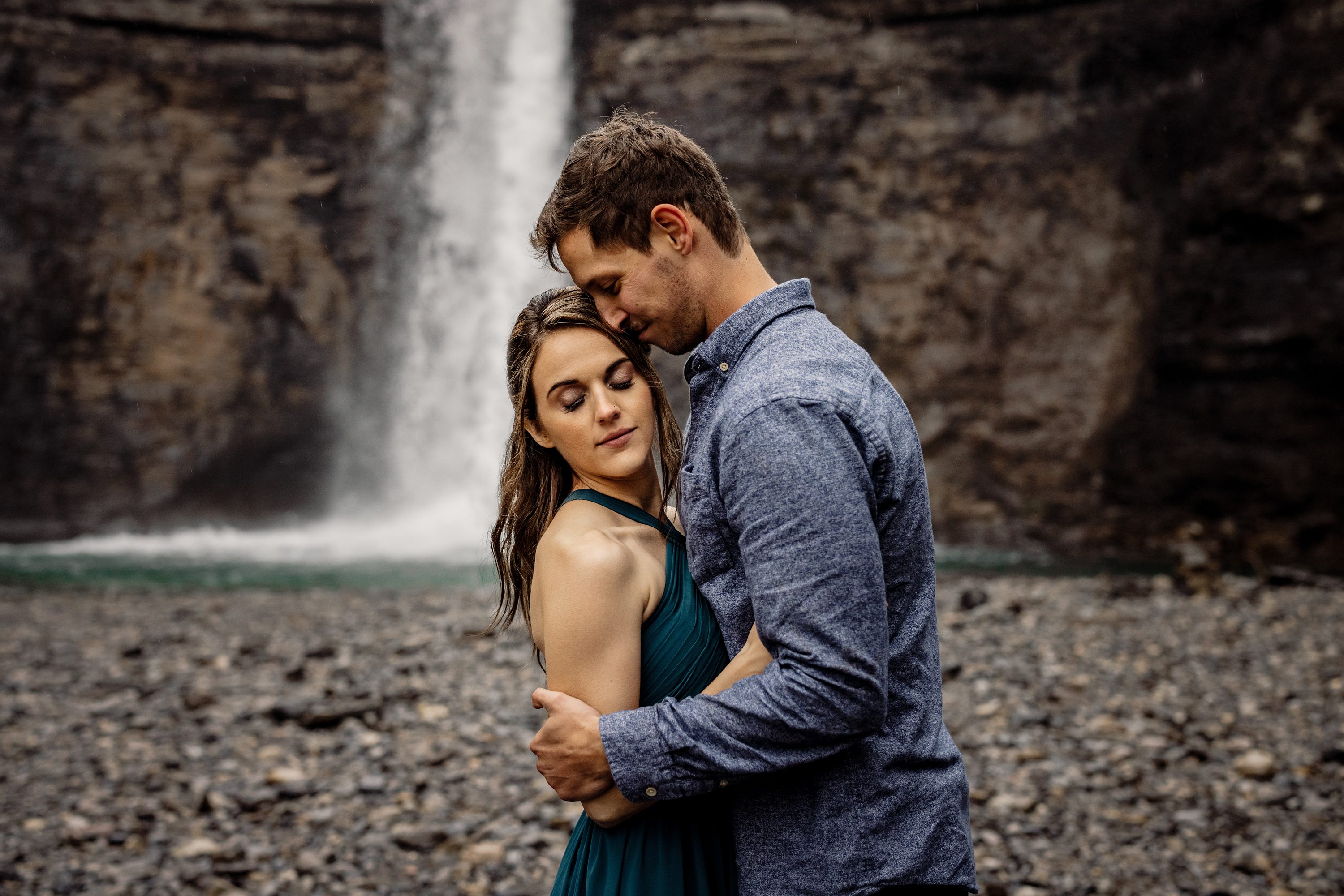  waterfall engagement photos, couple adventure session