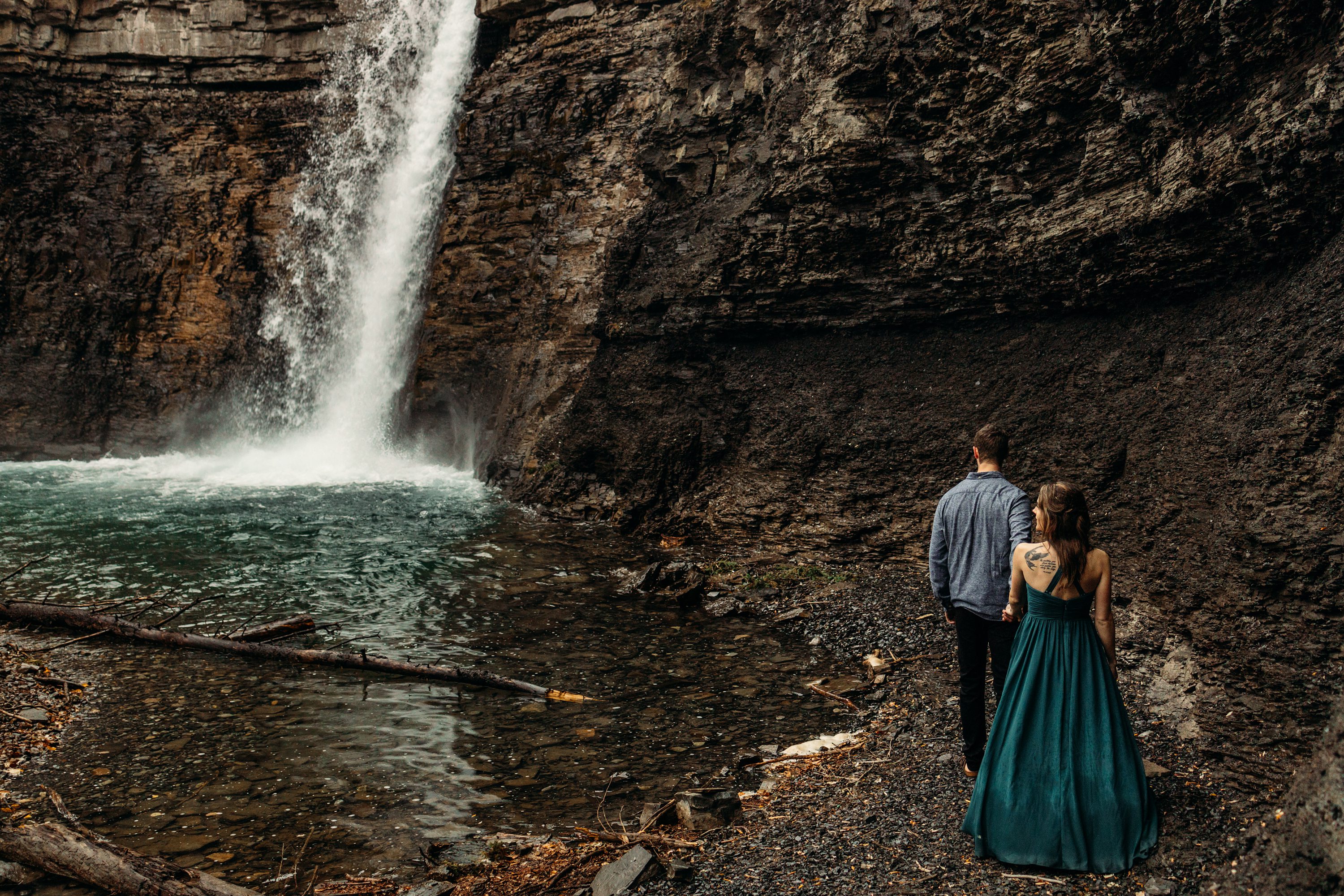  Ashley Daphne Photography, waterfall engagement photos