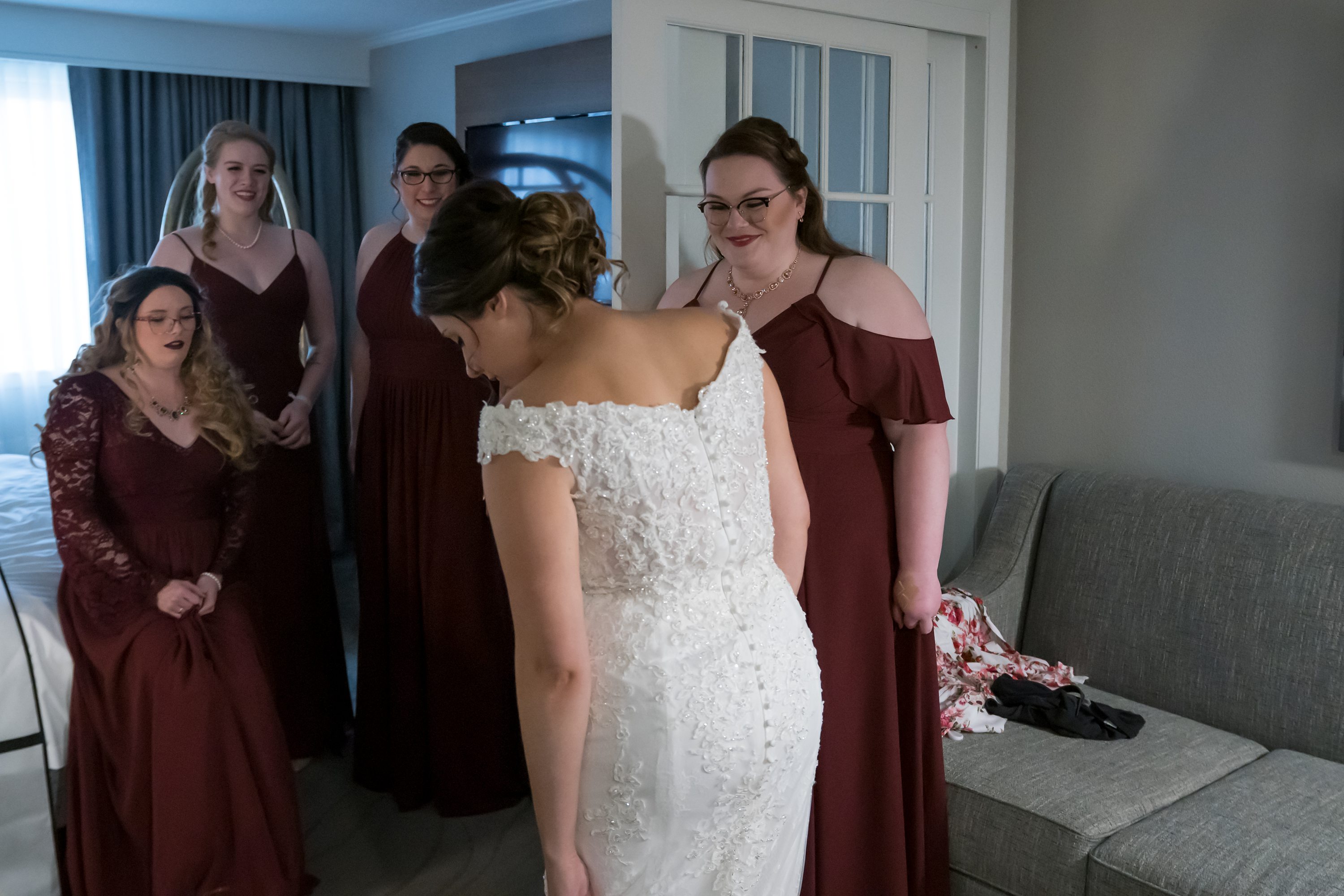 Rhode Island Wedding Photographer,One Bay Events,Burgandy Bridesmaid Dresses