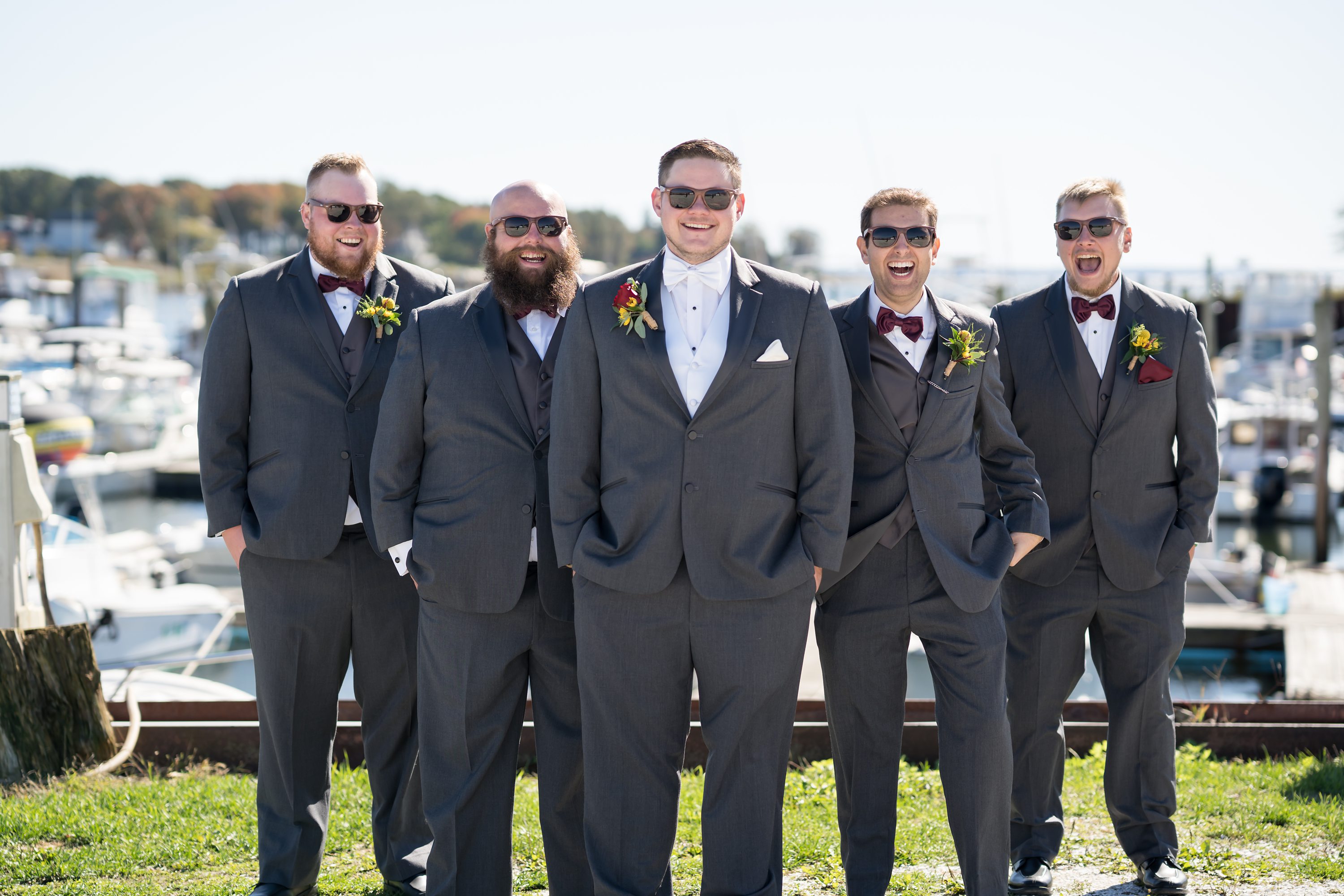 Weddings Near Water,Rehoboth Wedding Photographer,Deluxe Tux Walpole,Gray Suit,groomsmen