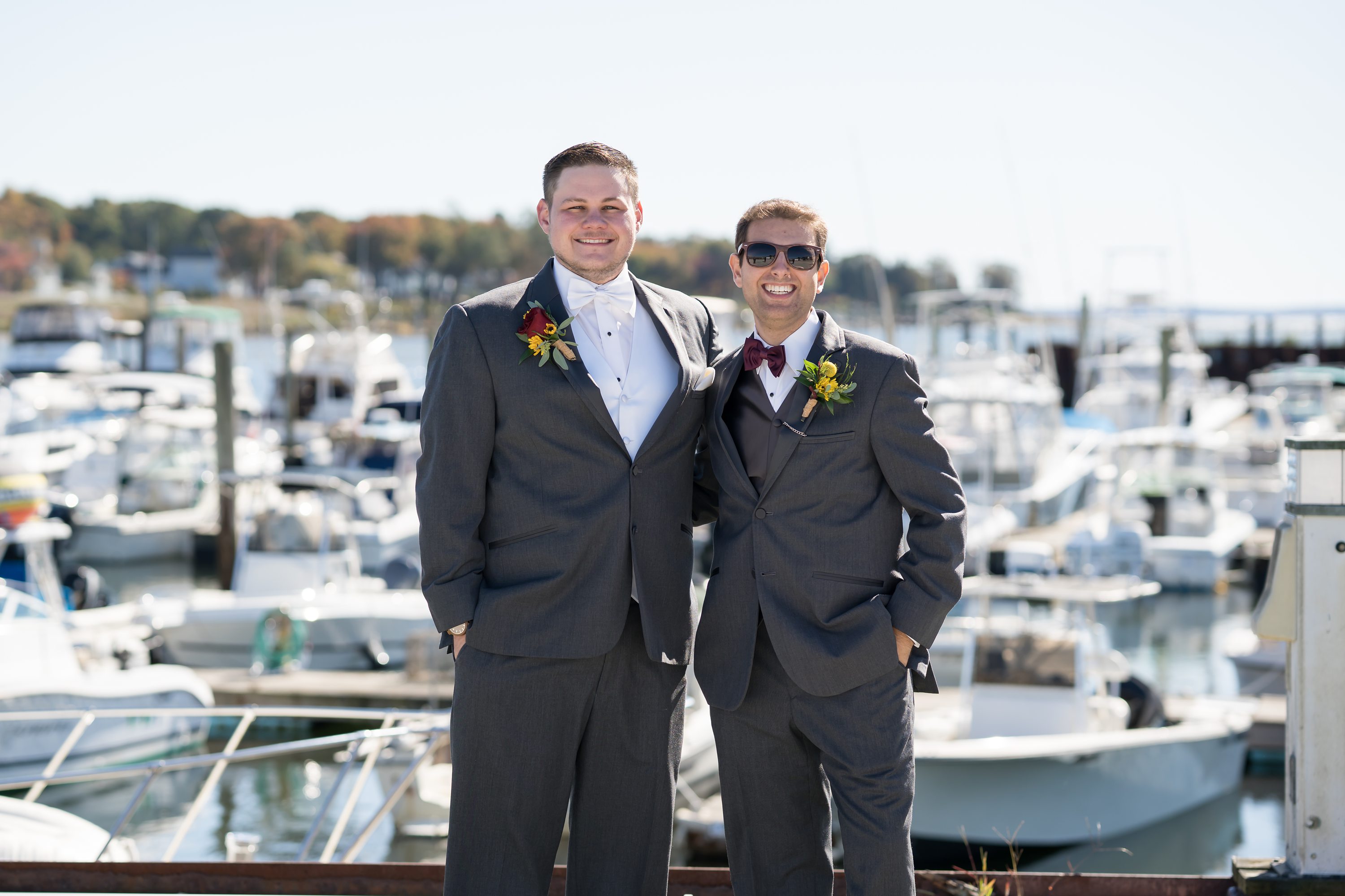 South Shore Wedding Photographer,Deluxe Tux Walpole,Gray Suit,groomsmen