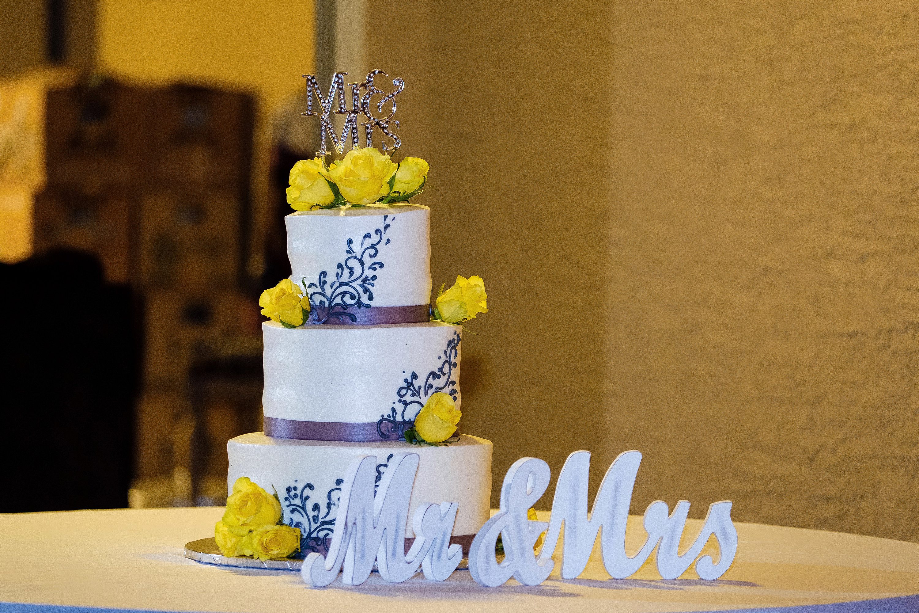 Wedding cake at a backyard wedding reception