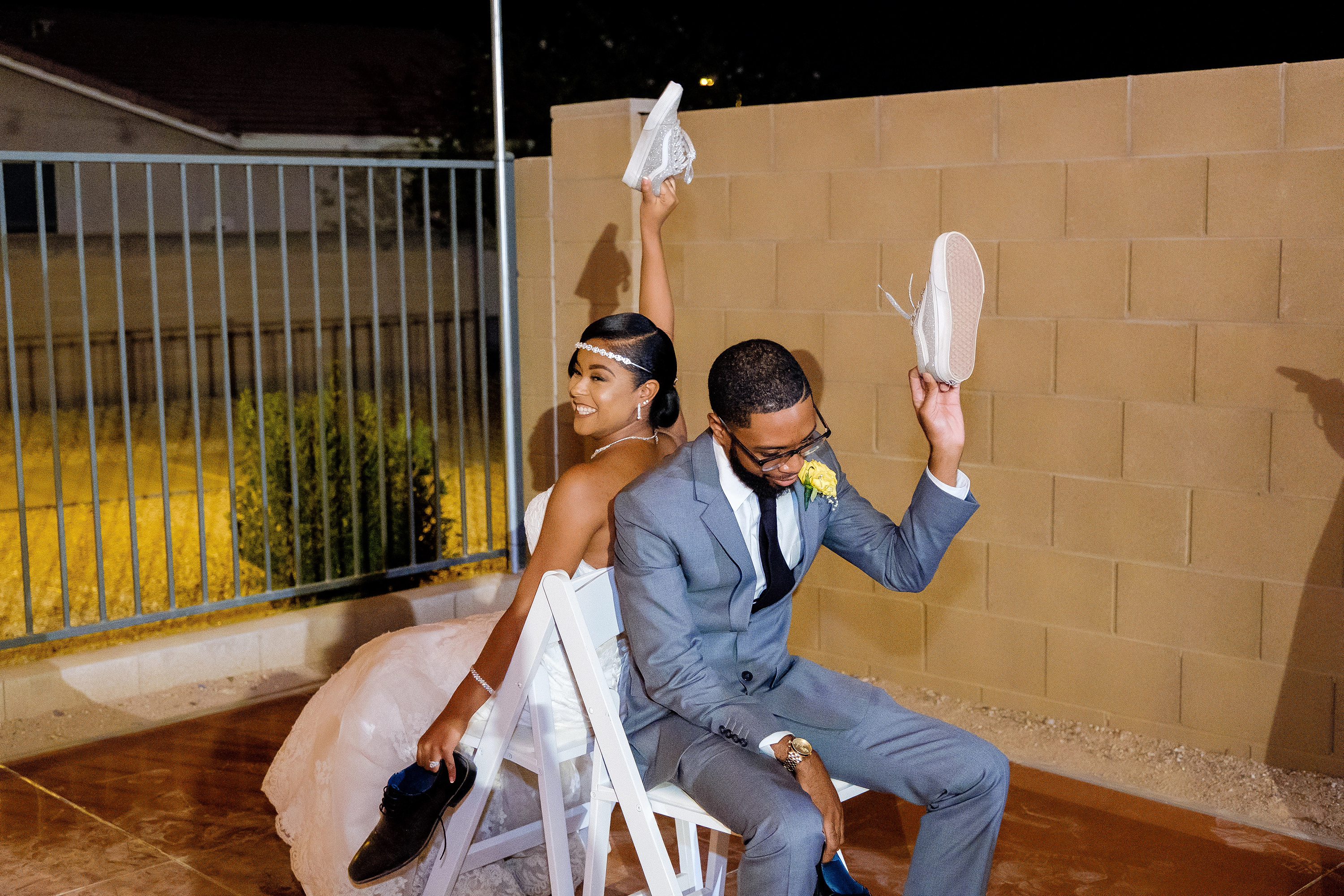 shoe game at a backyard wedding reception in Phoenix