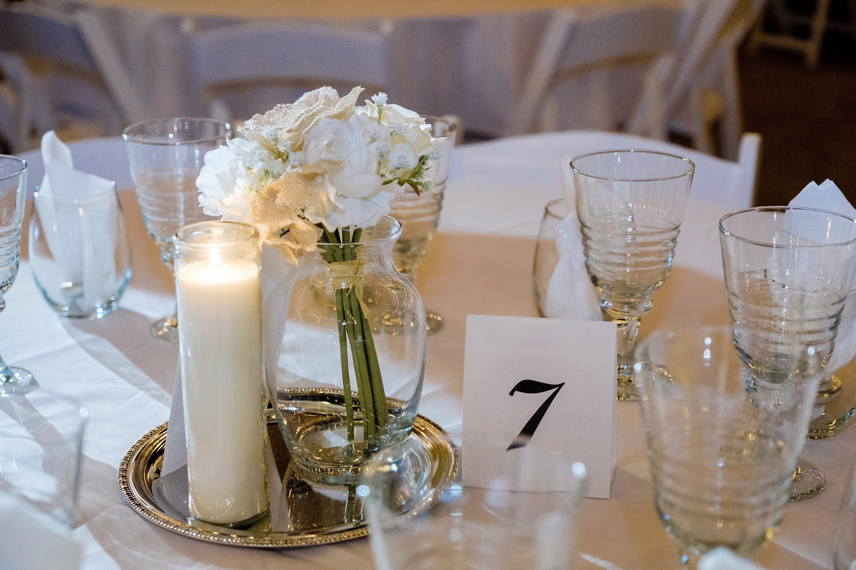 Table details at a backyard wedding reception