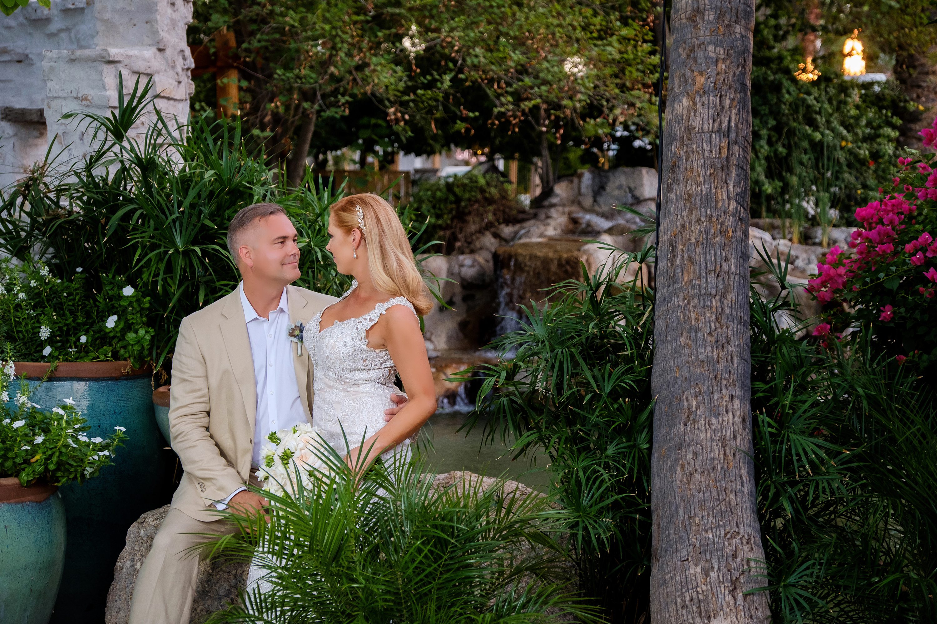 the scott resort & spa wedding photographer,the scott resort and spa,Wedding couple portrait in front of the waterfall at The Scott Resort