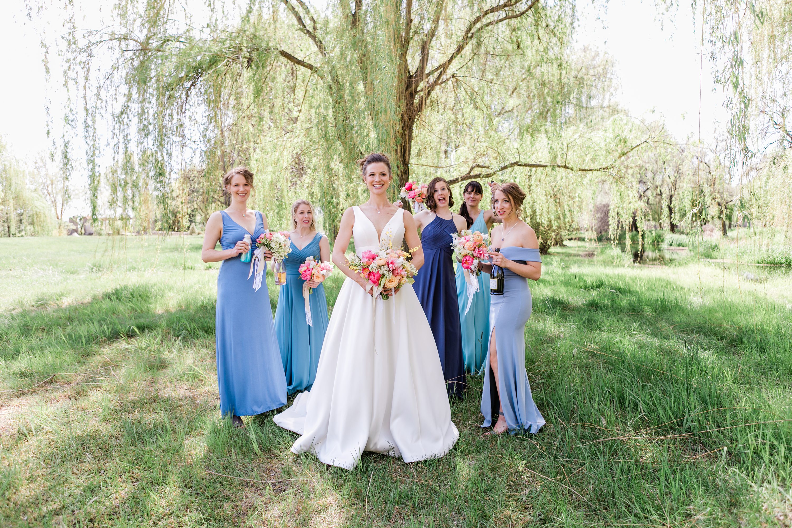 lakeside oasis, idaho wedding photographer,bride and bridesmaids,bridesmaid dresses