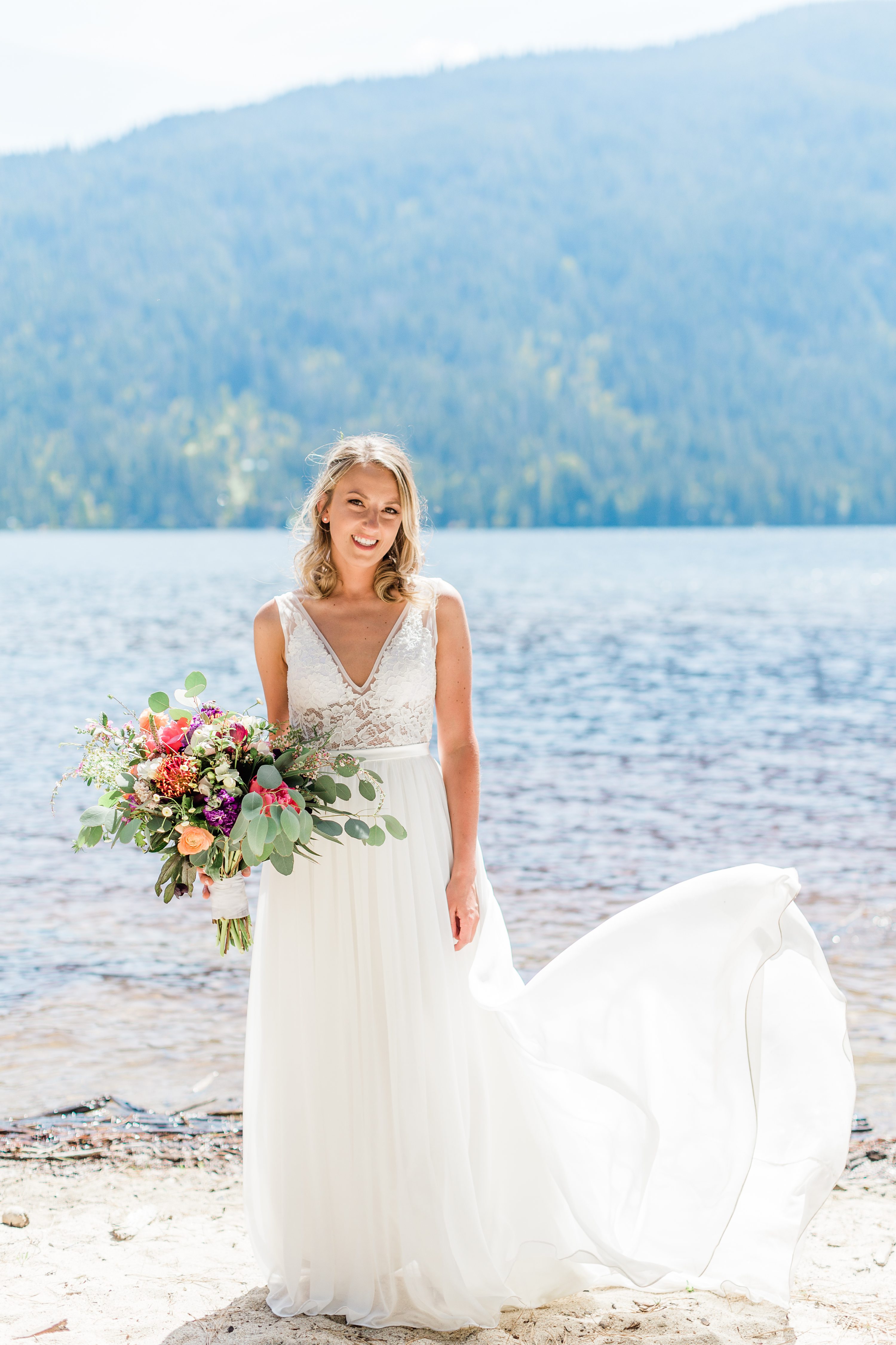 cabo wedding photographer,boise wedding,wedding dress,lakeside bridal photos,mountain bride