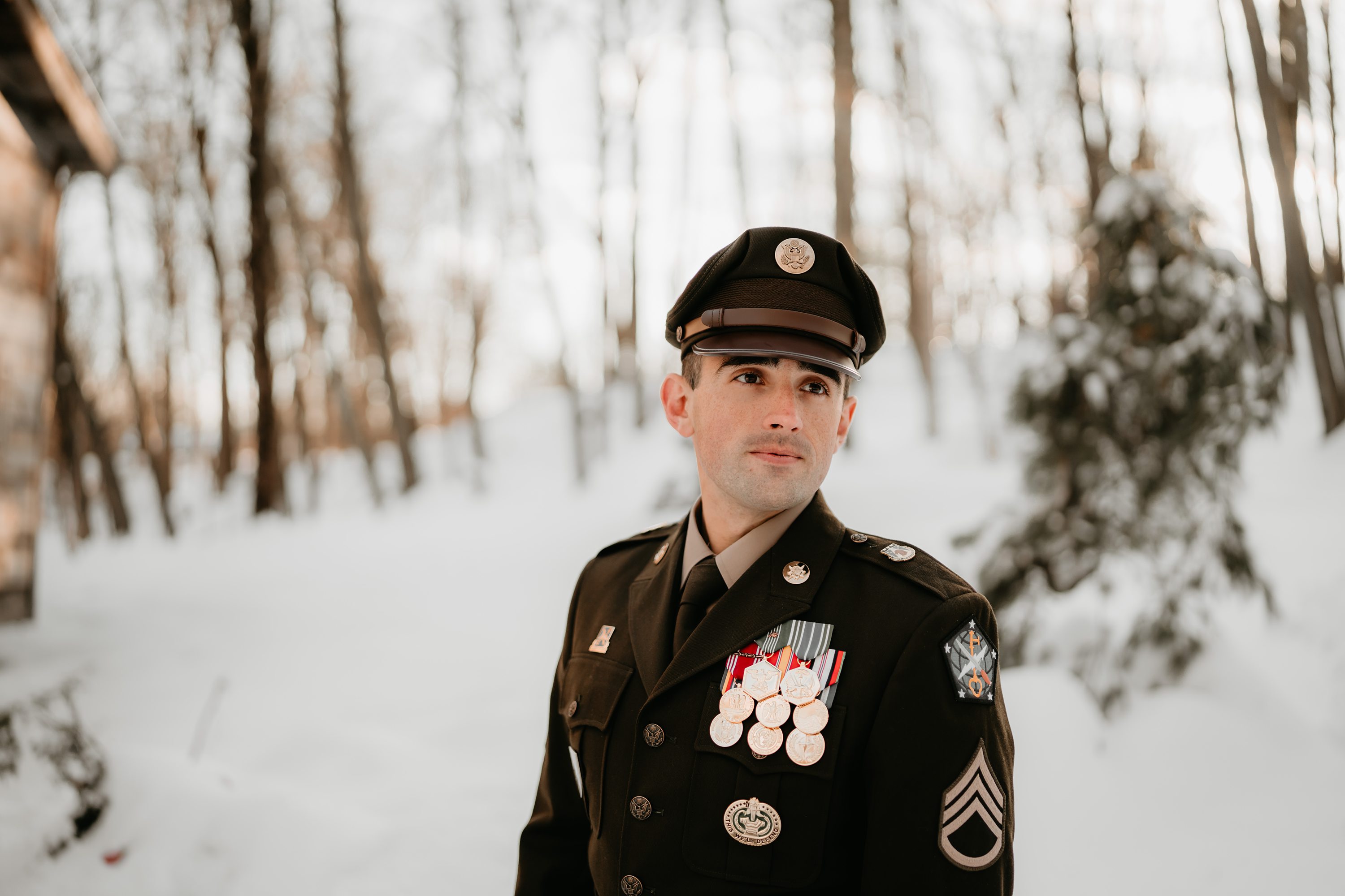 Bride and Groom pictures in the snow,Moody Wedding Photographer