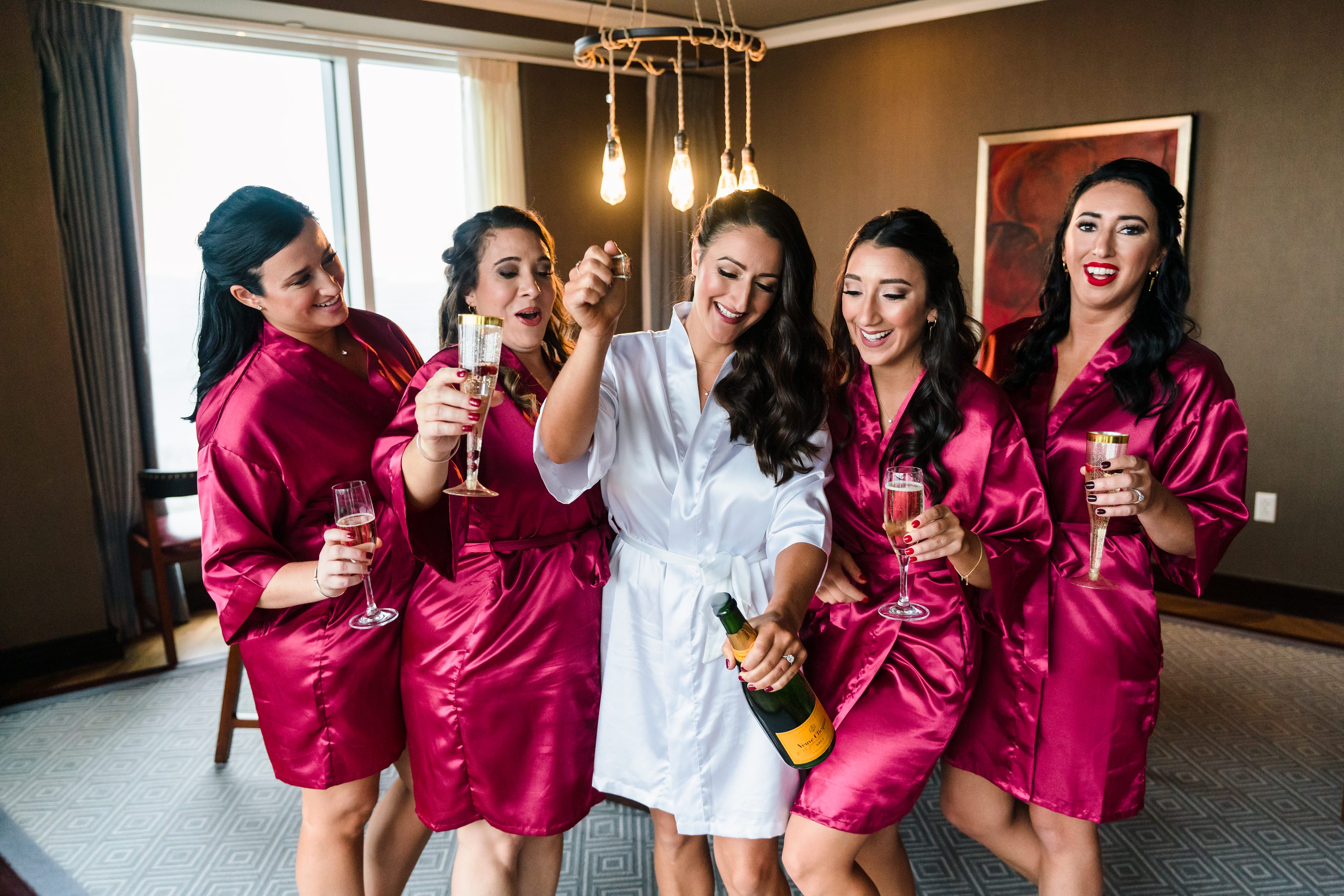 new enland wedding photographer,bridesmaids,champagne
