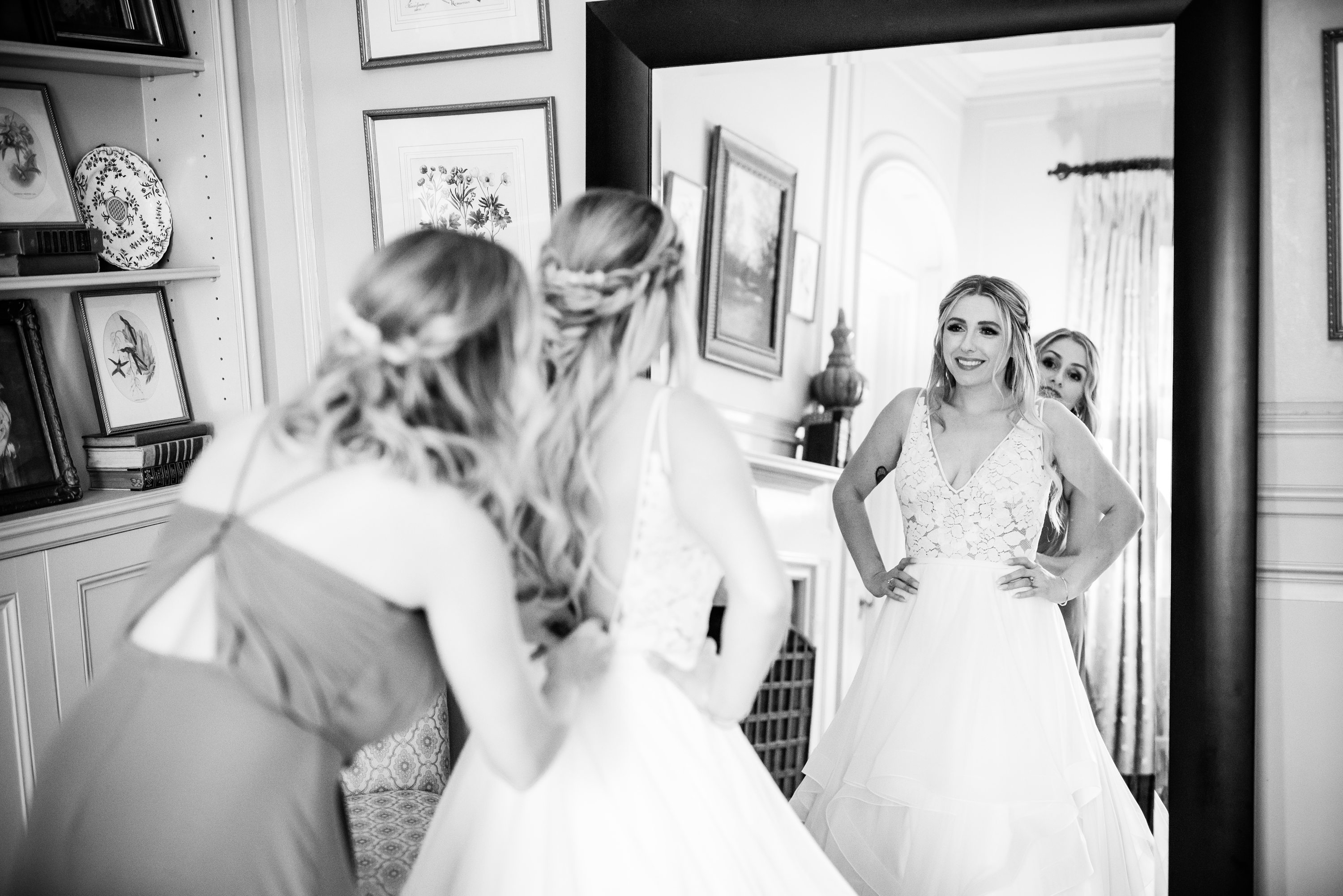 north end wedding,New Hampshire wedding photographer,bride in mirror