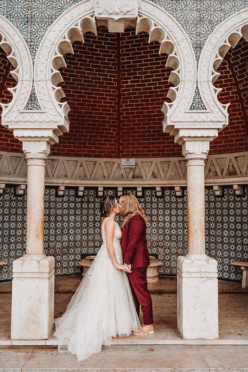 Modern Portugal elopement at colorful Pena Palace