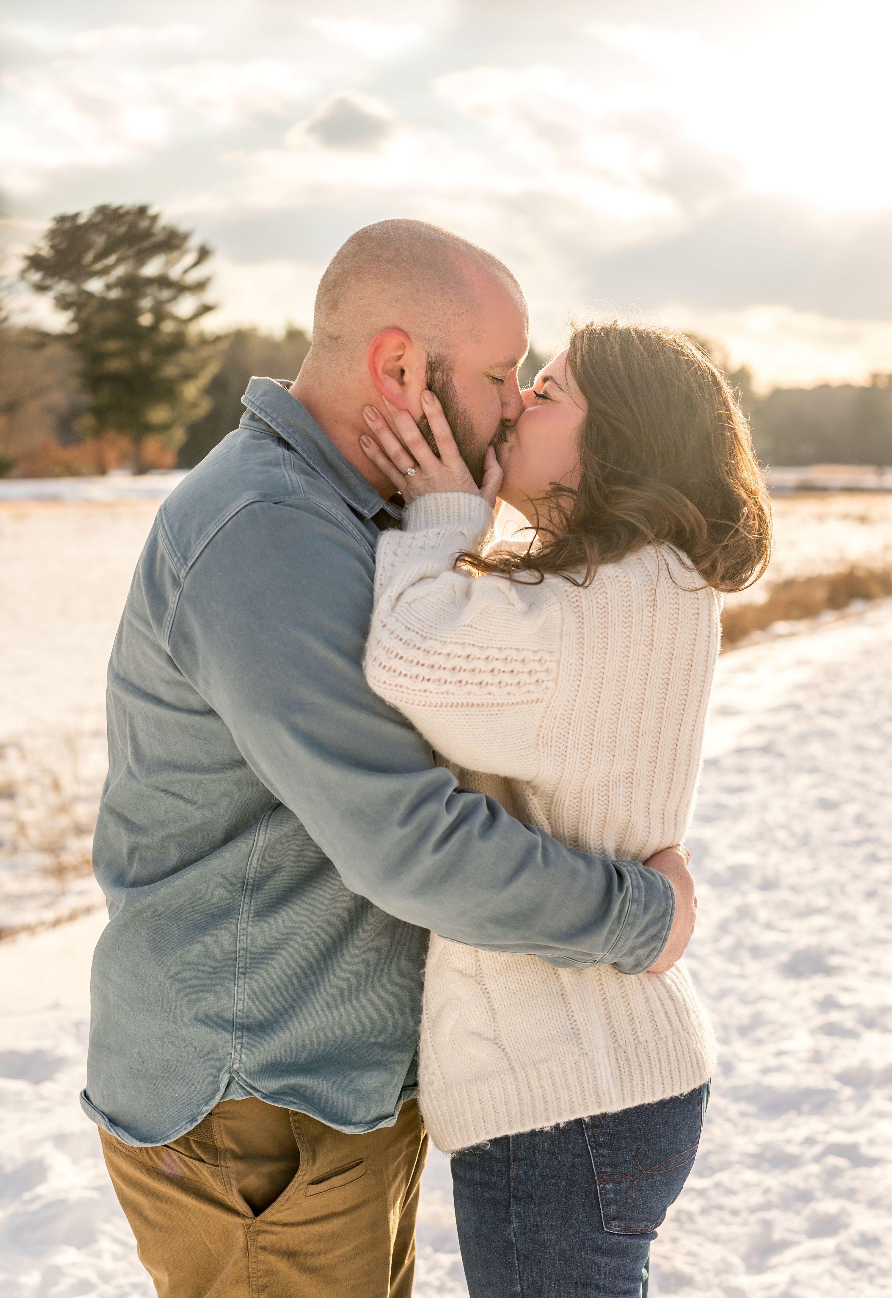 Boston Area Winter Engagement Photos in the Snow, Chelmsford, MA 