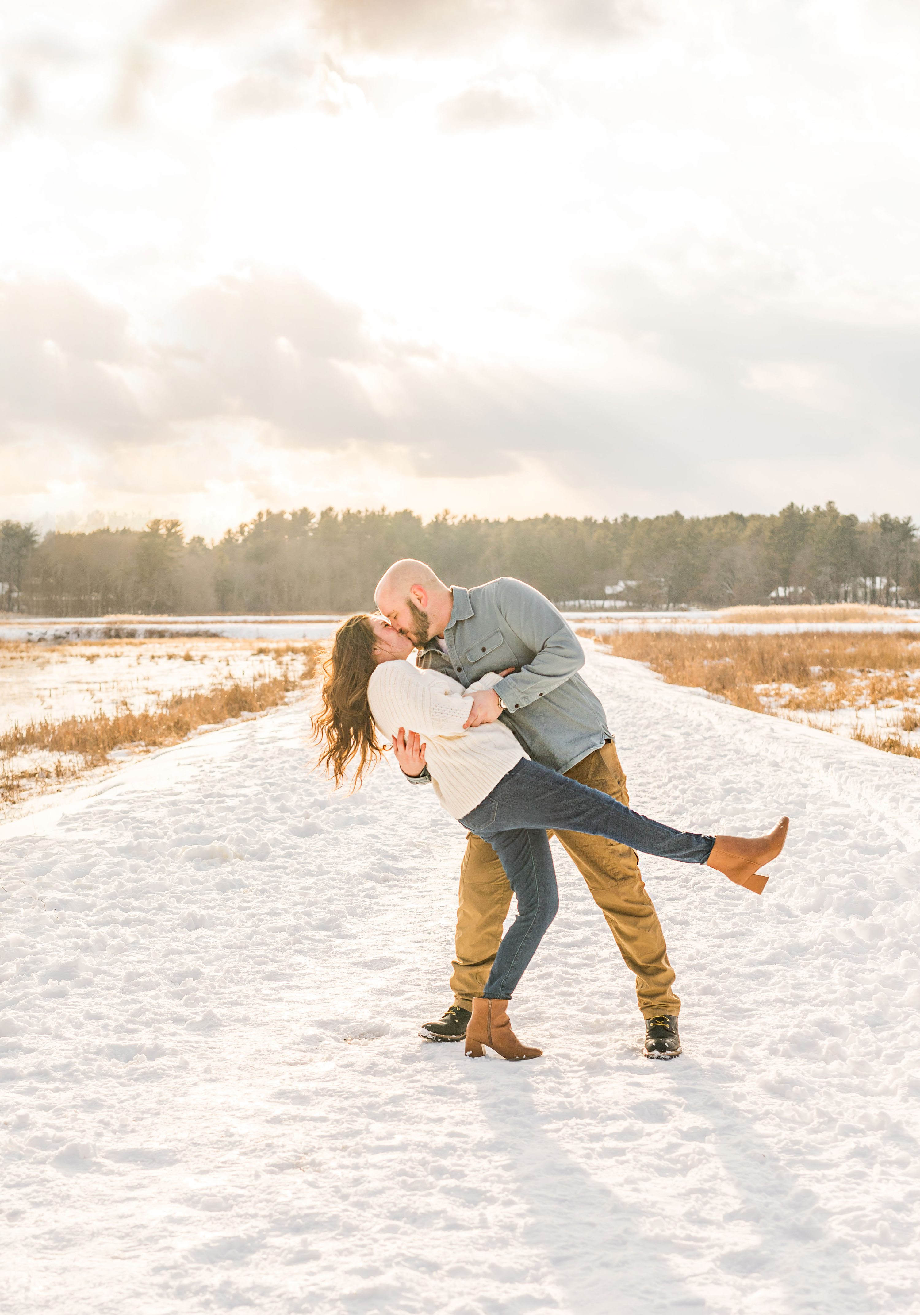 Boston Area Winter Engagement Photos in the Snow, Chelmsford, MA 