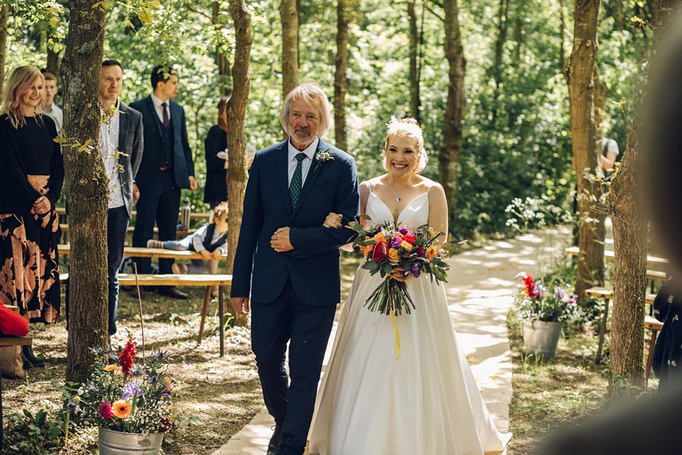 Alpheton Hall Barns,Colourful woodland wedding