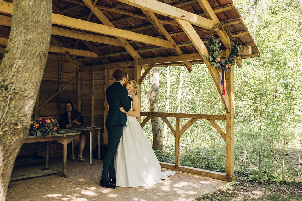 Alpheton Hall Barns,Colourful woodland wedding
