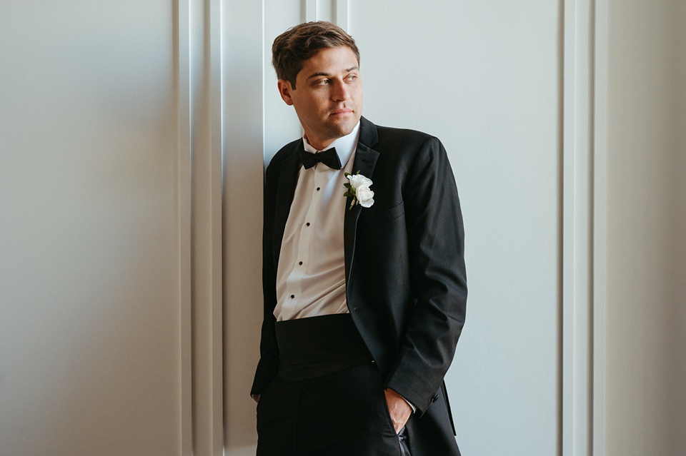Four Seasons New Orleans,Bride Alexandra in her Vagabond Bridal gown holding a romantic bouquet by Leaf and Petal