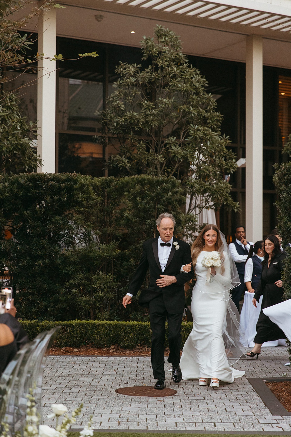 The Four Seasons courtyard set up for an intimate outdoor wedding ceremony.,Nola Wedding