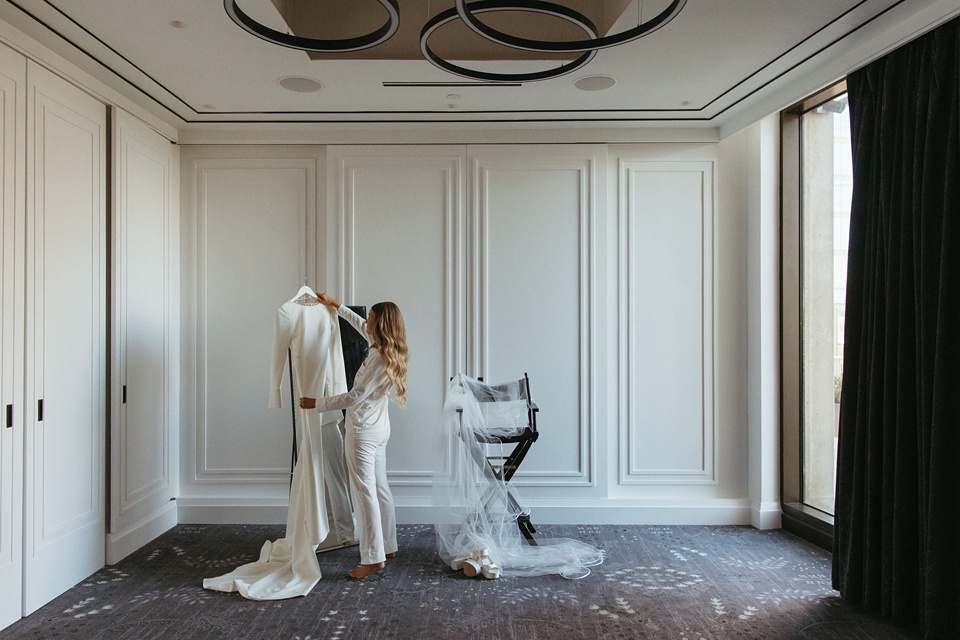 The Four Seasons courtyard set up for an intimate outdoor wedding ceremony.,New Orleans Wedding