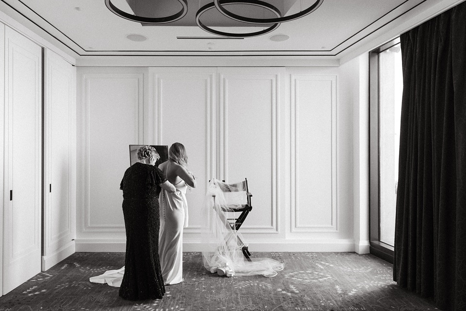 Romantic floral arrangements by Leaf and Petal,Bride Alexandra in her Vagabond Bridal gown holding a romantic bouquet by Leaf and Petal
