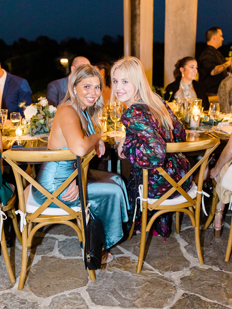 bride wearing gloves,Green and white wedding