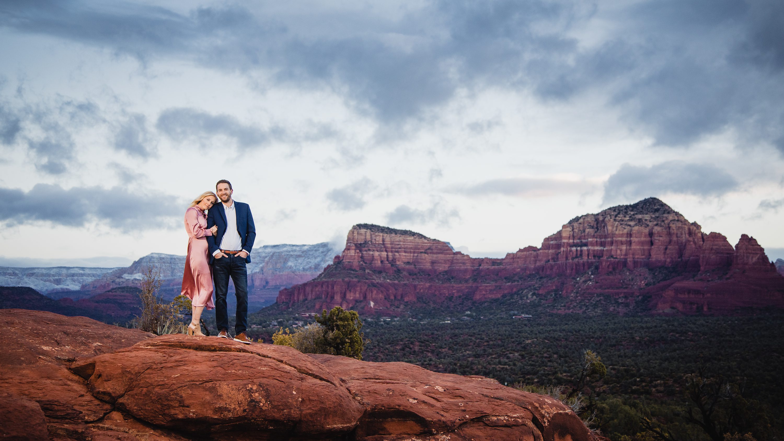 Snowy Sedona Red Rocks Engagement Photography,Morning Sedona Engagement Photography