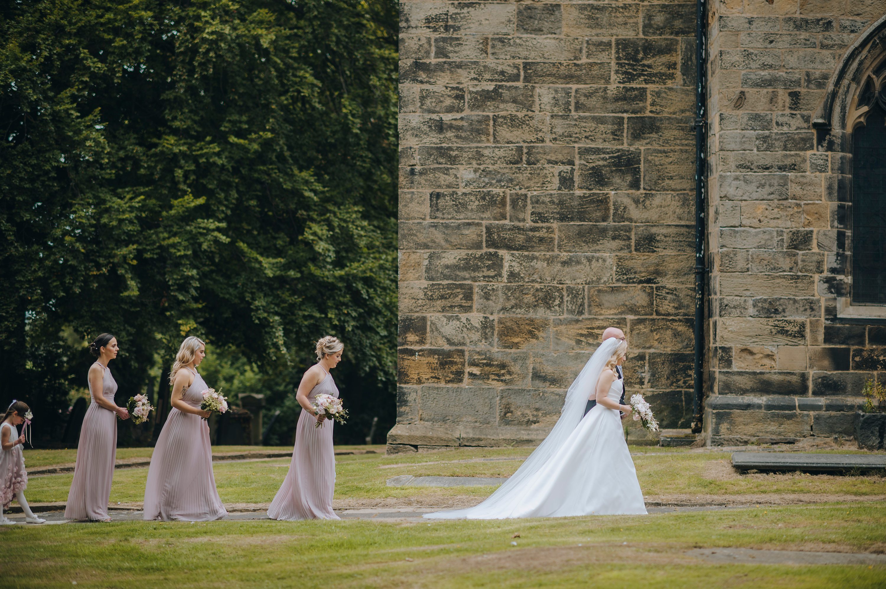 St Peter's Church, Tankersley wedding photo,bride and father walking to church on wedding day