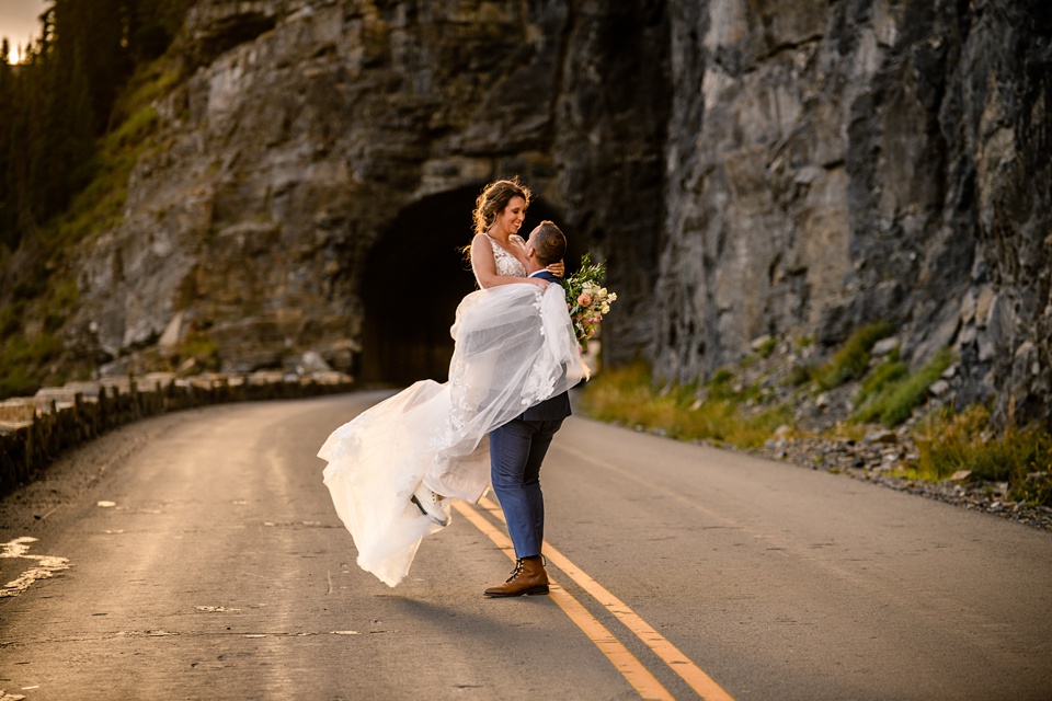 Perfect Lakeside elopement at Rising Sun along St. Mary Lakeshore in Glacier National Park surrounded by friends and family.,Mountain Wedding,Adventure Elopement