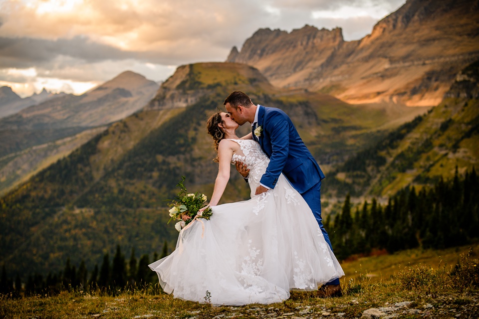 Perfect Lakeside elopement at Rising Sun along St. Mary Lakeshore in Glacier National Park surrounded by friends and family.,Mountain Wedding,Adventure Elopement