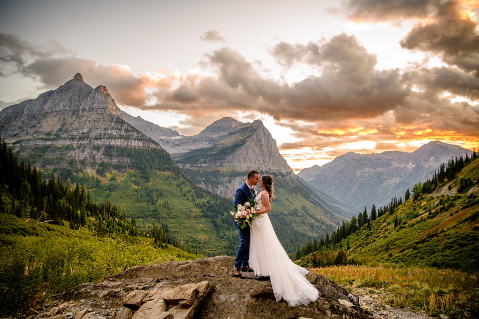 Perfect Lakeside elopement at Rising Sun along St. Mary Lakeshore in Glacier National Park surrounded by friends and family.,Mountain Wedding,Adventure Elopement