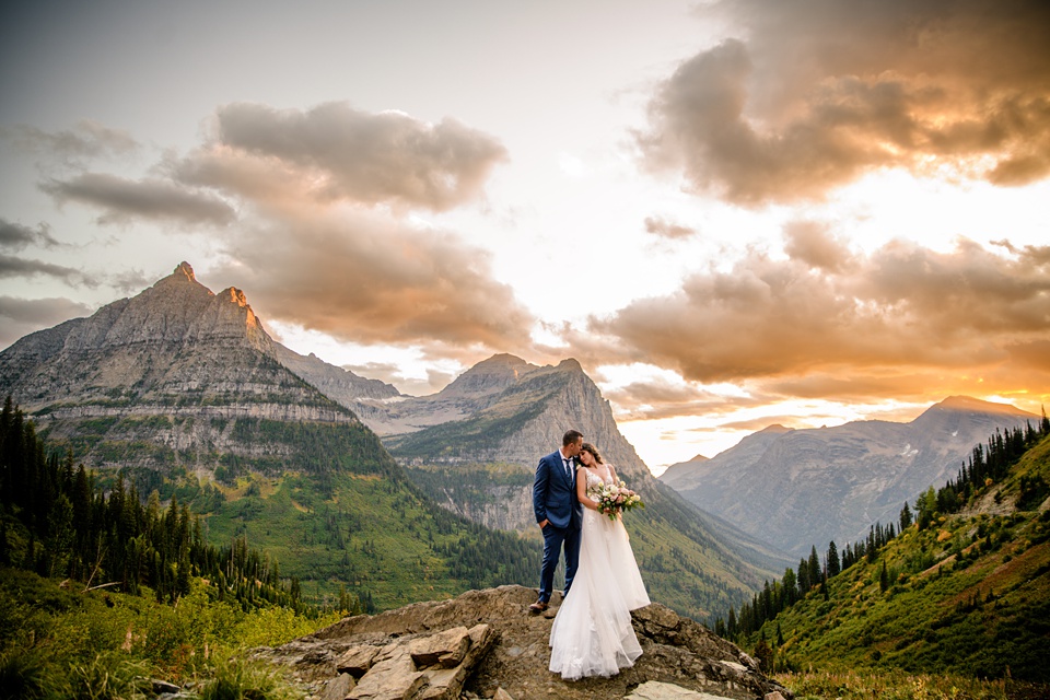 Perfect Lakeside elopement at Rising Sun along St. Mary Lakeshore in Glacier National Park surrounded by friends and family.,Mountain Wedding,Adventure Elopement