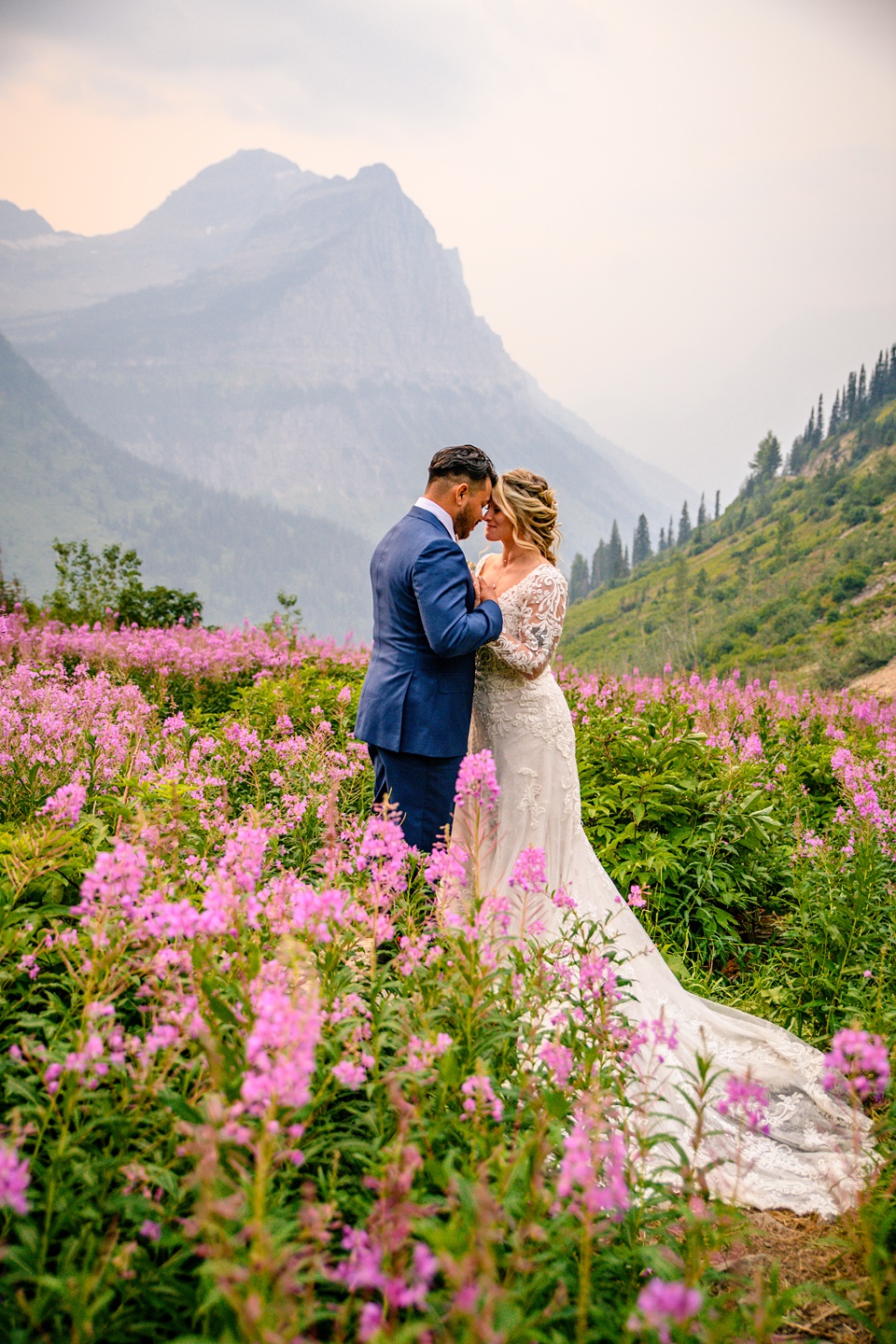 micro wedding,Adventure Elopement,Sun Point Glacier National Park,Sunset photos,Wildflower Wedding Photos,Unique Elopement,Going to the Sun Road