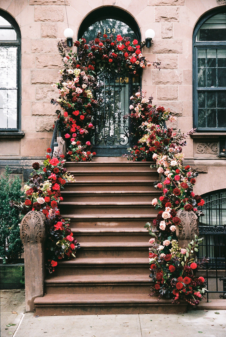 Bride and Groom on New York City Stoop,Reception at Monkey Bar with Vintage New York Vibes