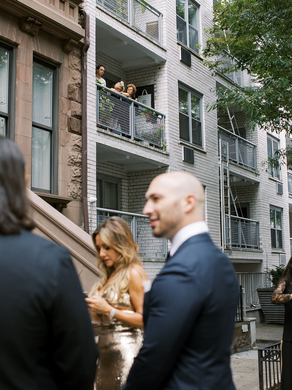 New York City Stoop Adorned with Romantic Spring Florals,Reception at Monkey Bar with Vintage New York Vibes