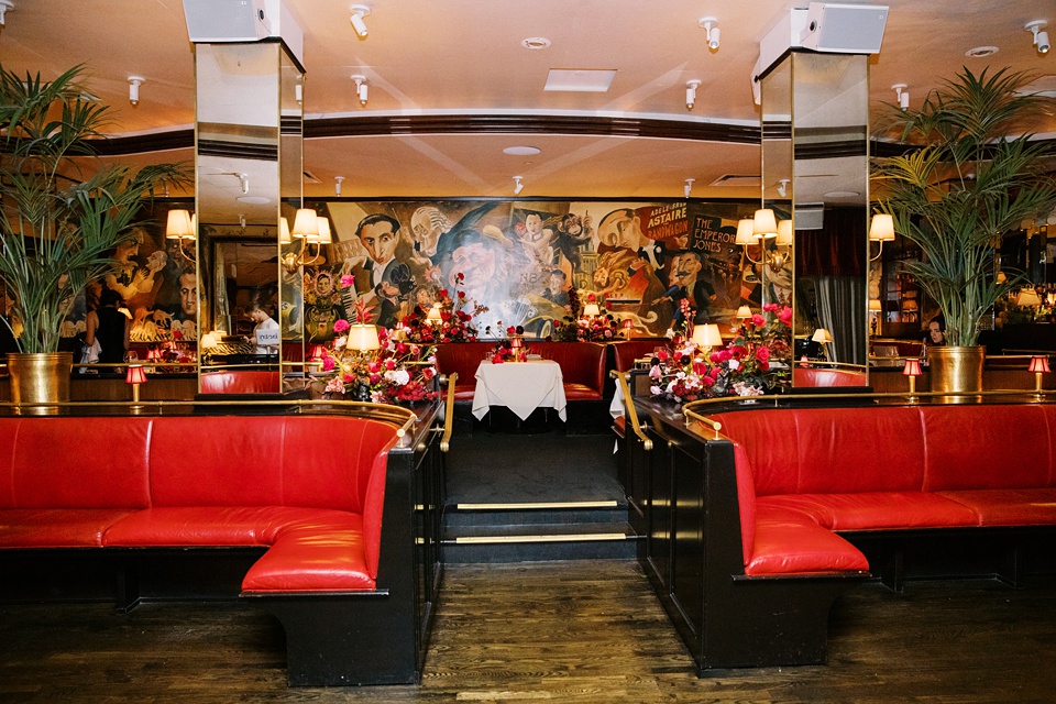 Bride and Groom on New York City Stoop,New York City Stoop Adorned with Romantic Spring Florals