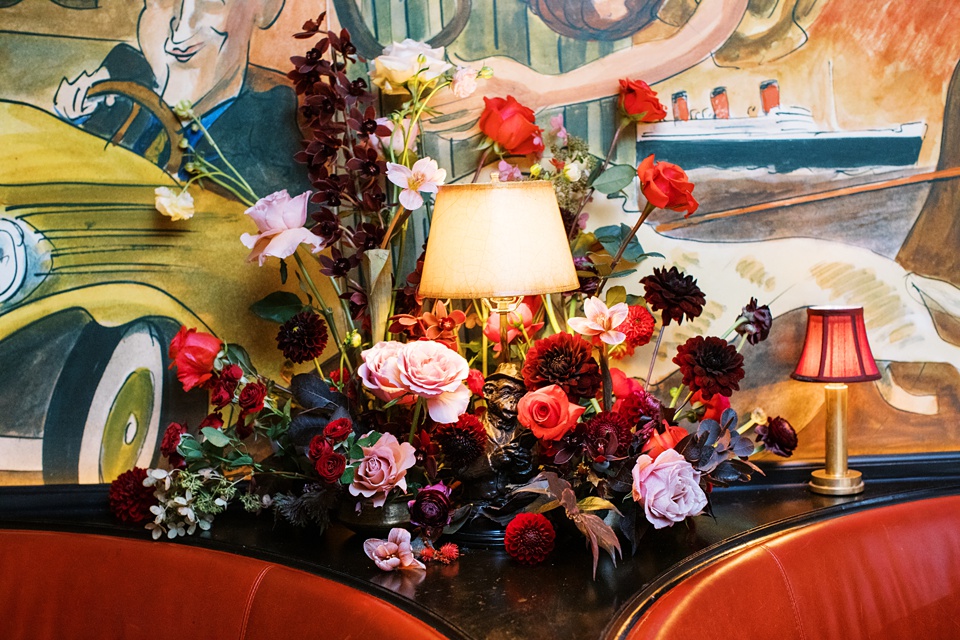 New York City Stoop Adorned with Romantic Spring Florals,nyc film wedding photographer