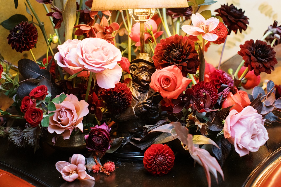 New York City Stoop Adorned with Romantic Spring Florals,nyc film wedding photographer